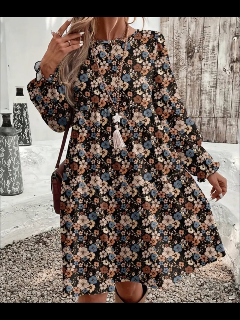 Floral Long-Sleeve Swing Dress by